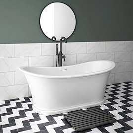 Arezzo Solid Stone Roll Top Freestanding Slipper Bath 1690 x 750mm - Matt White Traditional