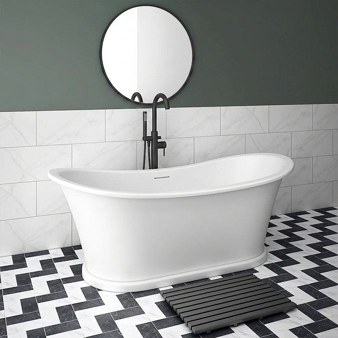 Arezzo Solid Stone Roll Top Freestanding Slipper Bath 1690 x 750mm - Matt White Traditional