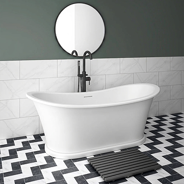 Arezzo Solid Stone Roll Top Freestanding Slipper Bath 1690 x 750mm - Matt White Traditional