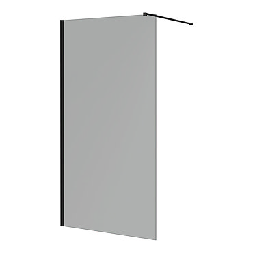 Arezzo 1900mm Grey Tinted Glass Wetroom Screen with Matt Black Profile and Support Arm