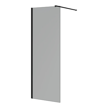 Arezzo 1900mm Grey Tinted Glass Wetroom Screen with Matt Black Profile and Support Arm