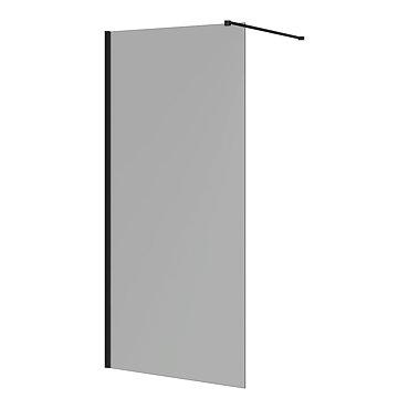 Arezzo 1900mm Grey Tinted Glass Wetroom Screen with Matt Black Profile and Support Arm