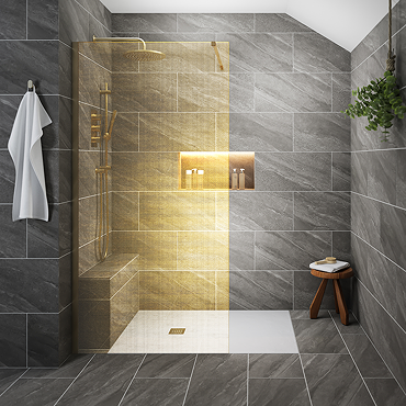 Arezzo 1950mm Brushed Brass Mesh Glass Wetroom Screen with Square Support Arm