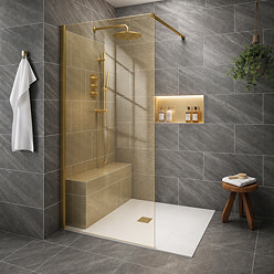 Arezzo 1950mm Brushed Brass Mesh Glass Wetroom Screen with Square Support Arm