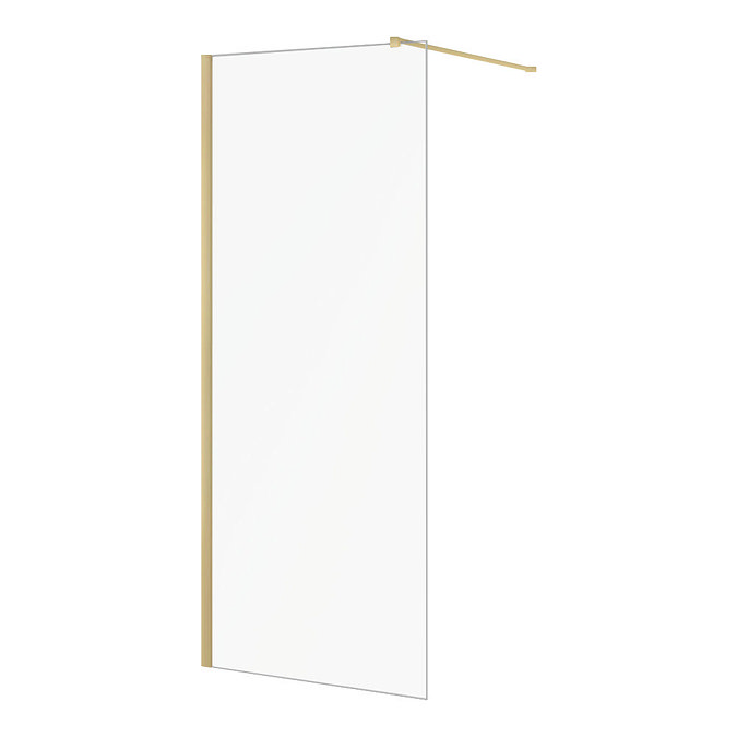 Arezzo W800 x H1950 Brushed Brass Profile 8mm Wetroom Screen Inc. Support Arm Large Image