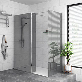 Arezzo 1900mm Grey Tinted Glass Wetroom Screen + Support Arm Medium Image