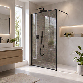 Arezzo Industrial Style Shower Screen - 1950mm Mesh Glass Panel with Square Support Arm