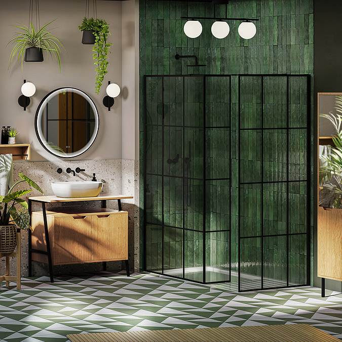 Arezzo 1950mm Matt Black Grid Wetroom Screen
