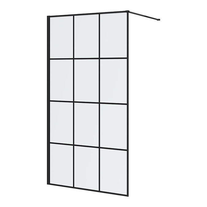 Arezzo W1000 x H1950 Matt Black Grid 8mm Wetroom Screen inc. Support Arm Large Image