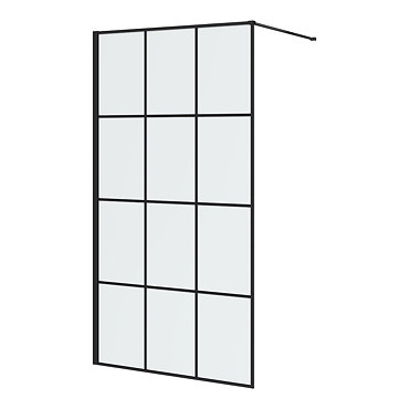 Arezzo 1950mm Matt Black Grid Wetroom Screen + Support Arm  Profile Large Image