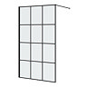 Arezzo W1100 x H1950 Matt Black Grid 8mm Wetroom Screen inc. Support Arm Large Image