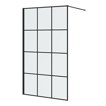 Arezzo 1950mm Matt Black Grid Wetroom Screen + Support Arm  Profile Large Image