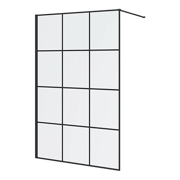 Arezzo 1950mm Matt Black Grid Wetroom Screen + Support Arm  Profile Large Image