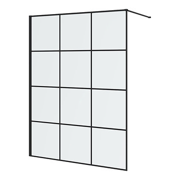 Arezzo 1950mm Matt Black Grid Wetroom Screen + Support Arm  Profile Large Image