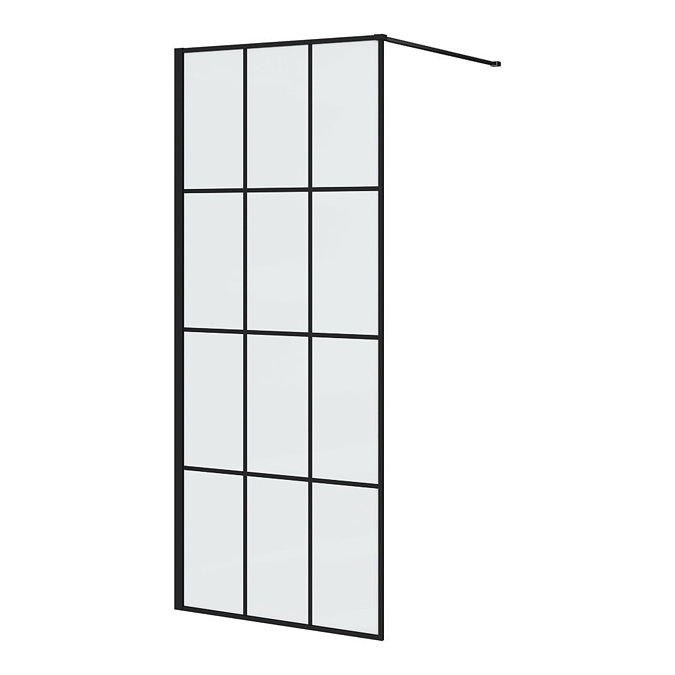 Arezzo W800 x H1950 Matt Black Grid 8mm Wetroom Screen inc. Support Arm Large Image