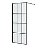 Arezzo W800 x H1950 Matt Black Grid 8mm Wetroom Screen inc. Support Arm Large Image