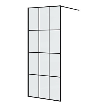 Arezzo 1950mm Matt Black Grid Wetroom Screen + Support Arm  Profile Large Image