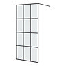 Arezzo W900 x H1950 Matt Black Grid 8mm Wetroom Screen inc. Support Arm Large Image