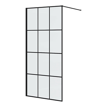 Arezzo 1950mm Matt Black Grid Wetroom Screen + Support Arm  Profile Large Image