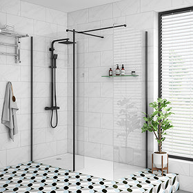 Arezzo 1950mm Matt Black Profile Wetroom Screen + Square Support Arm Large Image