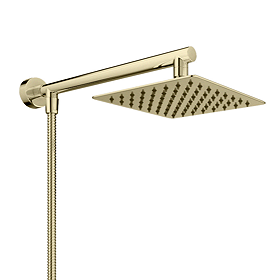 Arezzo 200mm Slim Rainfall Shower Head with 1.75m Flexible Hose - Brushed Brass