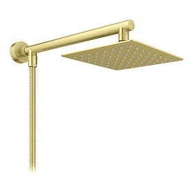 Arezzo 200mm Slim Rainfall Shower Head with 1.75m Flexible Hose - Brushed Brass