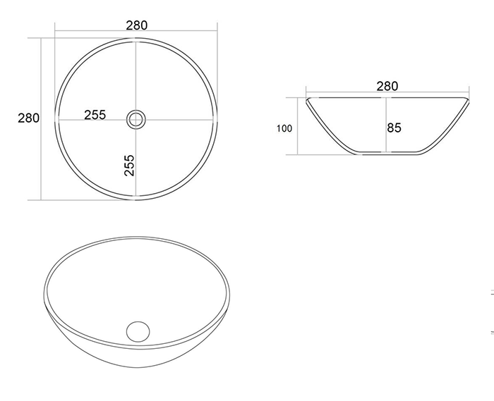 Arezzo Gloss White Round Countertop Basin - 280mm Diameter