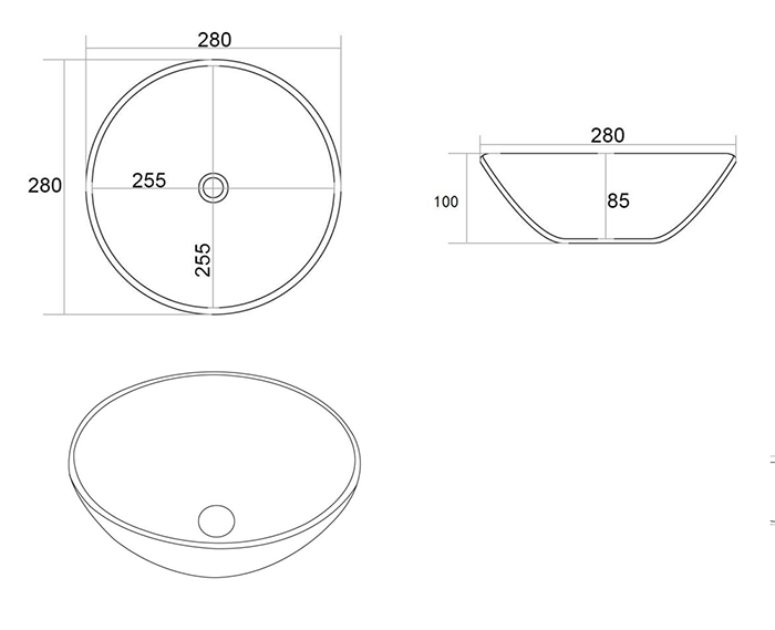 Arezzo Matt Black Round Countertop Basin - 280mm Diameter