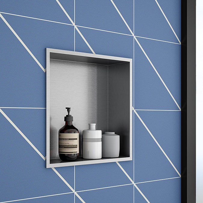 Arezzo 305 x 305 Square Shower Niche - Brushed Steel