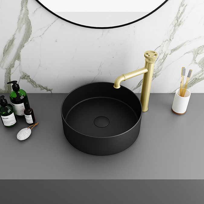 Arezzo 352mm Matt Black Round Counter Top Basin  Feature Large Image