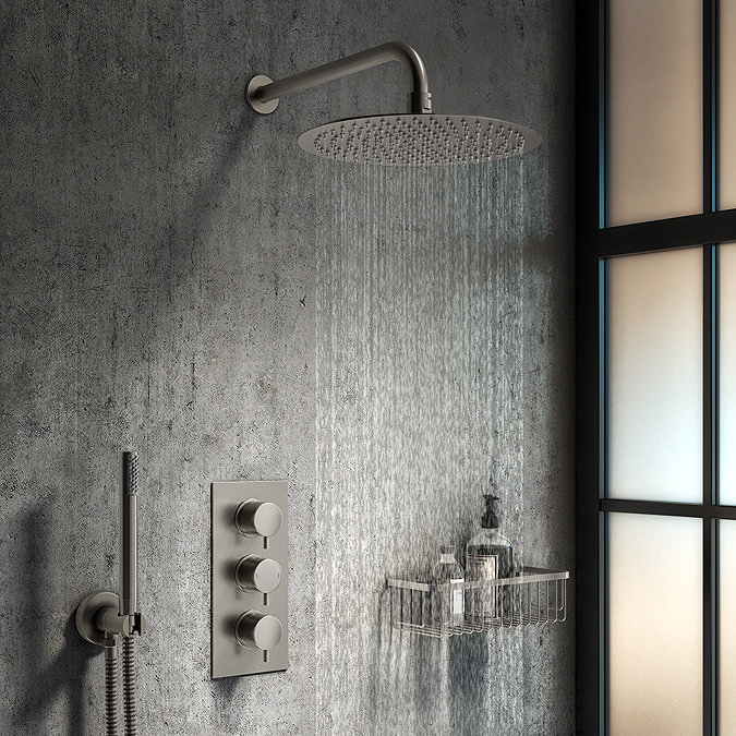 Arezzo 355mm Brushed Gunmetal Grey Round Wall Mounted Shower Arm