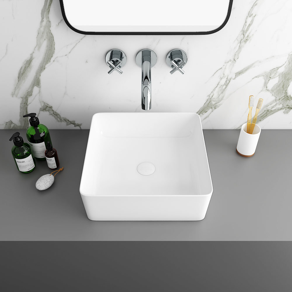 Arezzo 380 x 380mm Gloss White Square Counter Top Basin Large Image