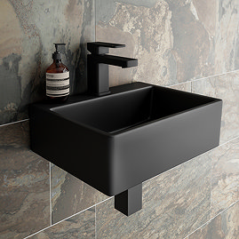 Arezzo 385mm Matt Black Square Wall Mounted / Counter Top 1TH Ceramic Basin