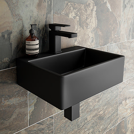 Arezzo 385mm Matt Black Square Wall Mounted / Counter Top 1TH Ceramic Basin