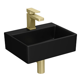 Arezzo 385mm Matt Black Square Wall Mounted / Counter Top Basin Large Image