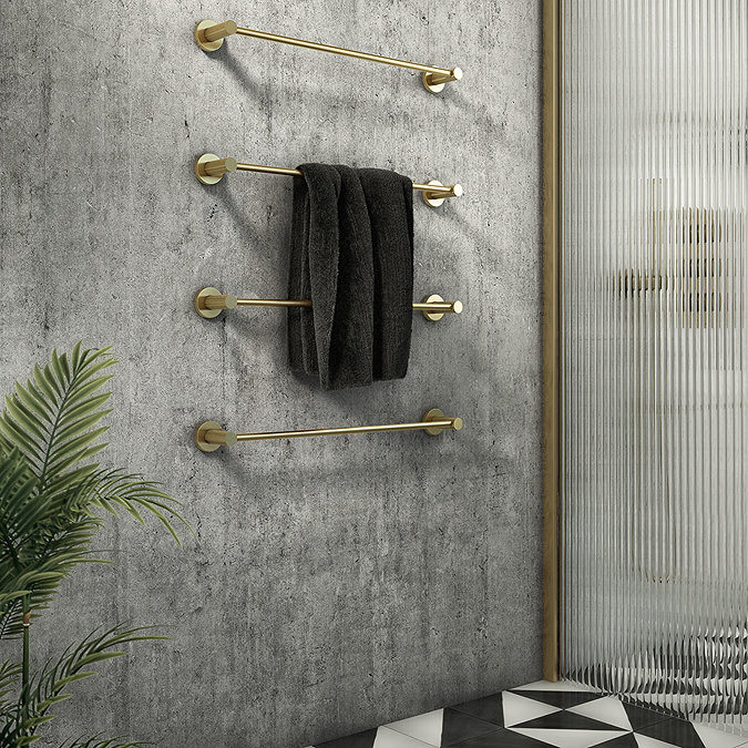 Arezzo 4-Bar Industrial Style Brushed Brass Round Towel Rail Profile Large Image