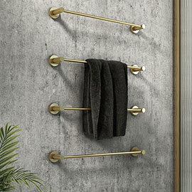 Arezzo 4-Bar Industrial Style Brushed Brass Round Towel Rail Medium Image