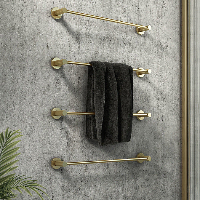 Arezzo 4-Bar Industrial Style Brushed Brass Round Towel Rail Large Image