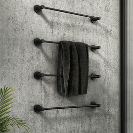 Arezzo 4-Bar Industrial Style Matt Black Round Towel Rail Large Image