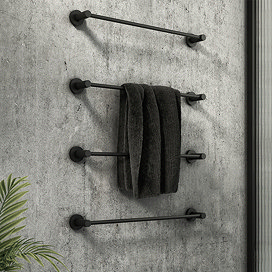Arezzo 4-Bar Industrial Style Matt Black Round Towel Rail Large Image
