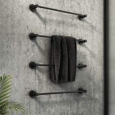 Arezzo 4-Bar Industrial Style Matt Black Round Towel Rail  Profile Large Image