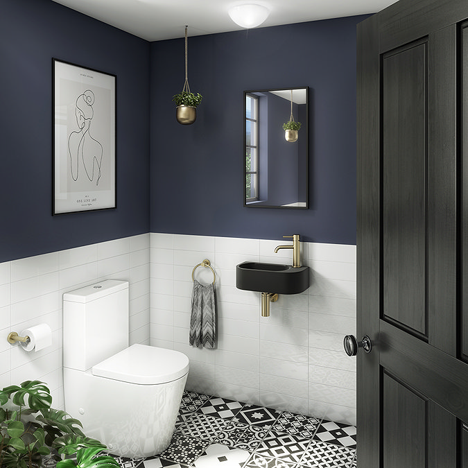 Arezzo 400 x 215mm Curved Wall Hung Cloakroom Basin - Matt Black  Profile Large Image