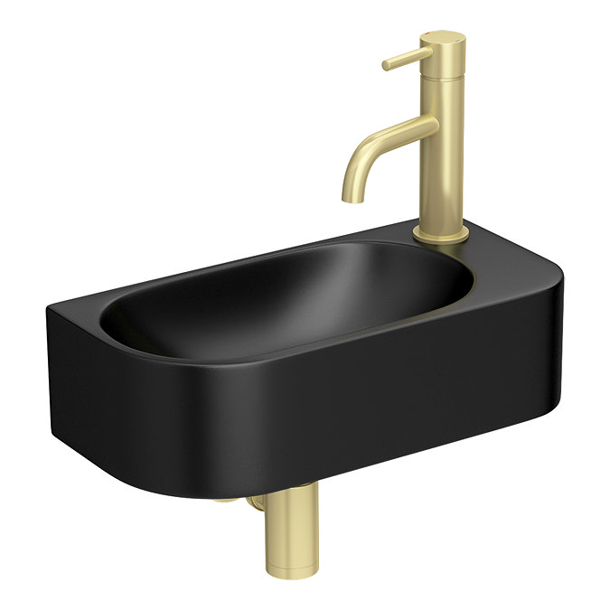 Arezzo 400 x 215mm Curved Wall Hung Cloakroom Basin - Matt Black  Feature Large Image