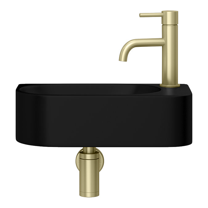 Arezzo Curved Wall Hung Cloakroom Basin 400 x 215mm - Matt Black, 1 Tap Hole