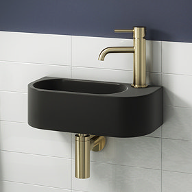 Arezzo 400 x 215mm Curved Wall Hung Cloakroom Basin - Matt Black Large Image