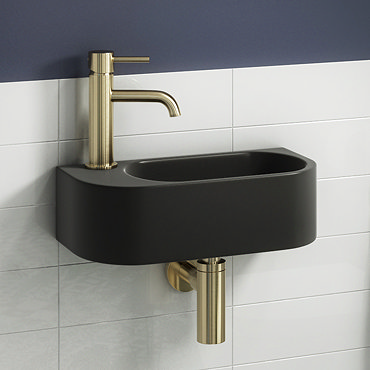 Arezzo 400 x 215mm Curved Wall Hung Cloakroom Basin - Matt Black  Profile Large Image