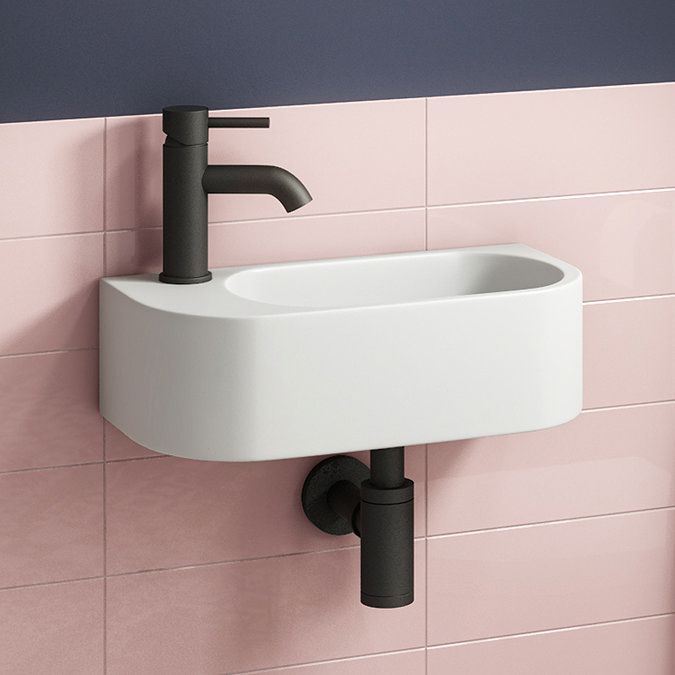 Arezzo 400 x 215mm Curved Wall Hung Cloakroom Basin - Matt White Large Image