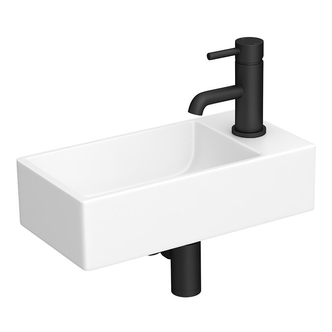 Arezzo 410 x 210mm Square Wall Hung Cloakroom Basin - Matt White  Feature Large Image