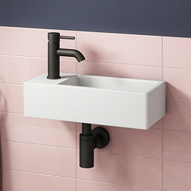 Arezzo LH 410 x 210mm Square Wall Hung Cloakroom Basin - Matt White Large Image