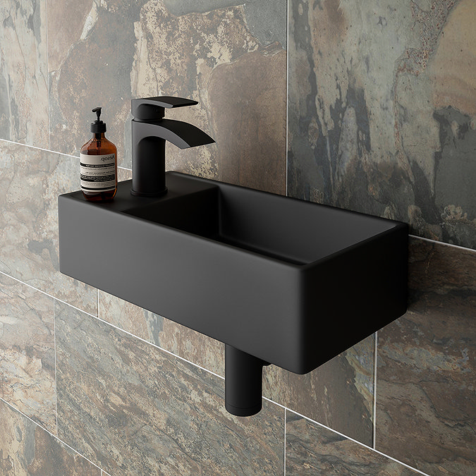 Arezzo 400 x 220mm Rectangular Wall Hung Cloakroom Basin Matt Black